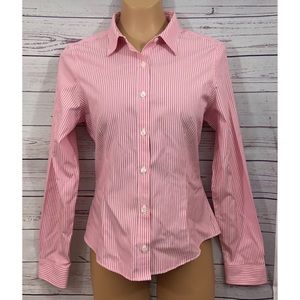 LL Bean Red & White Stripe Button Down Top